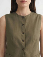 Button Front Long Linen Vest