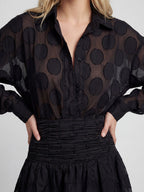 Polka Dot Jacquard Shirt and Mini Skirt Set