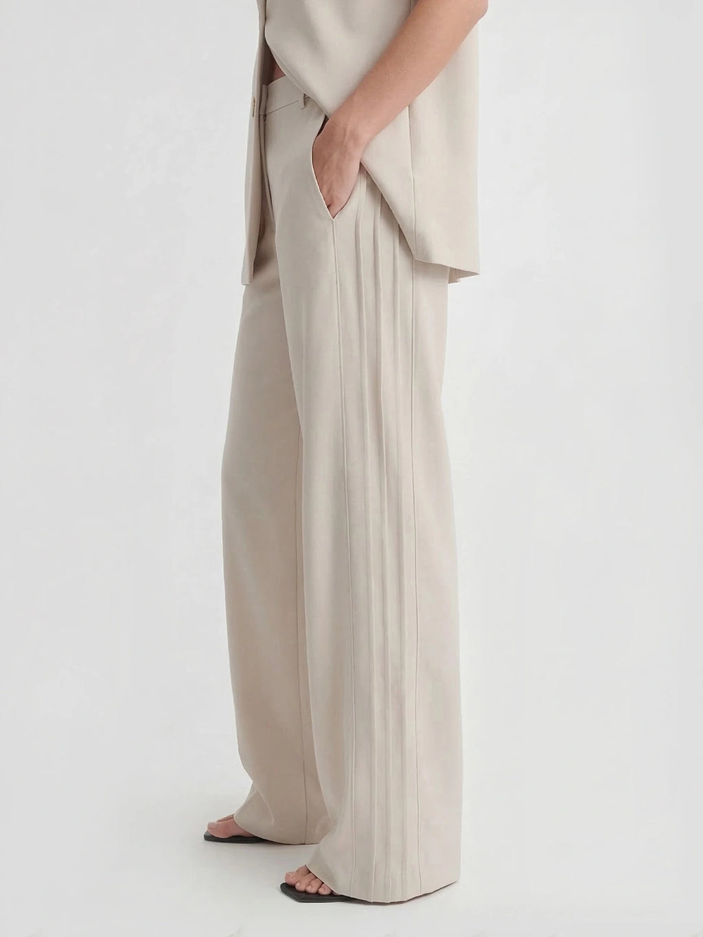 Notched Lapel Wide Leg Pant Set