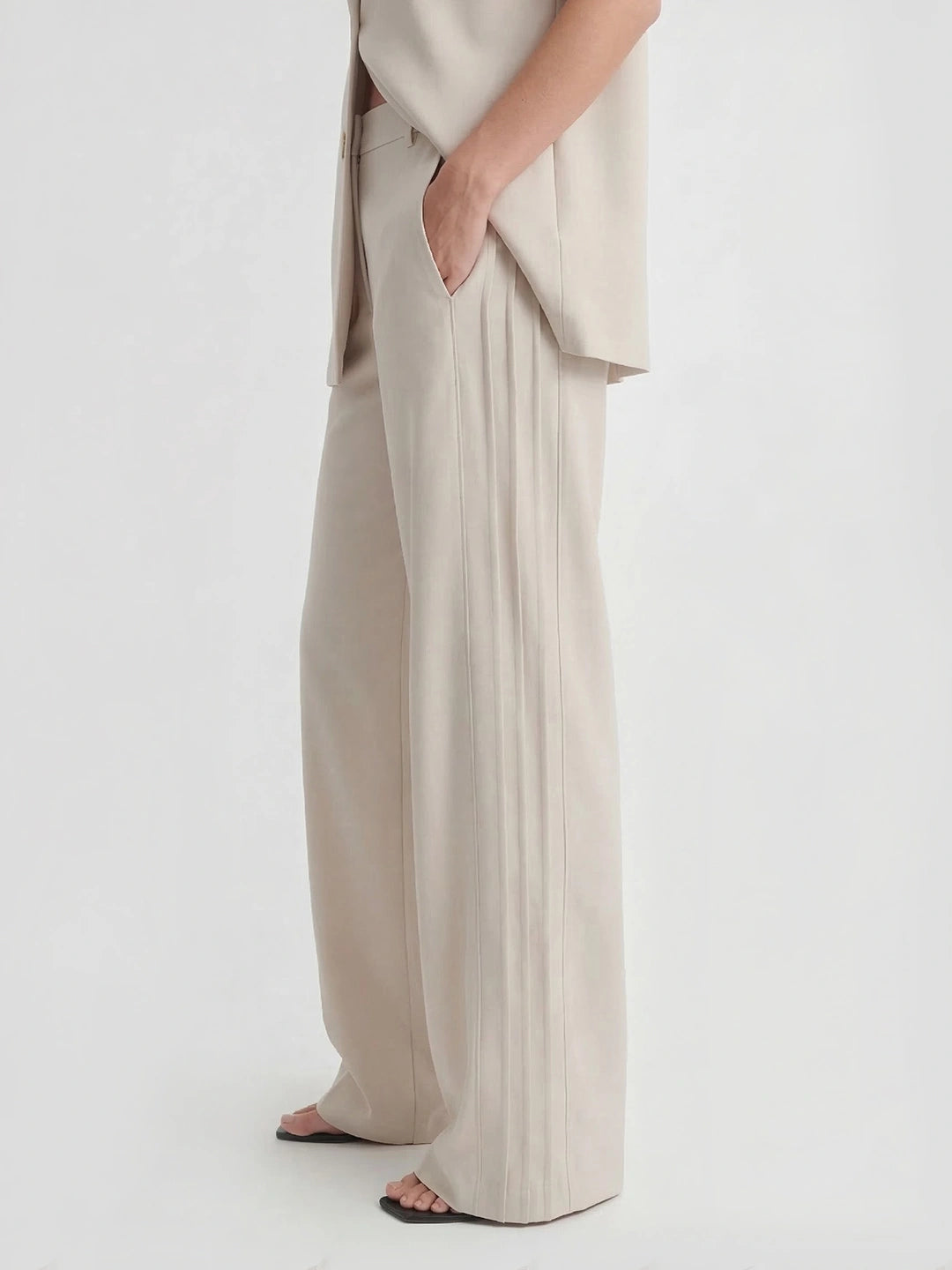Notched Lapel Wide Leg Pant Set