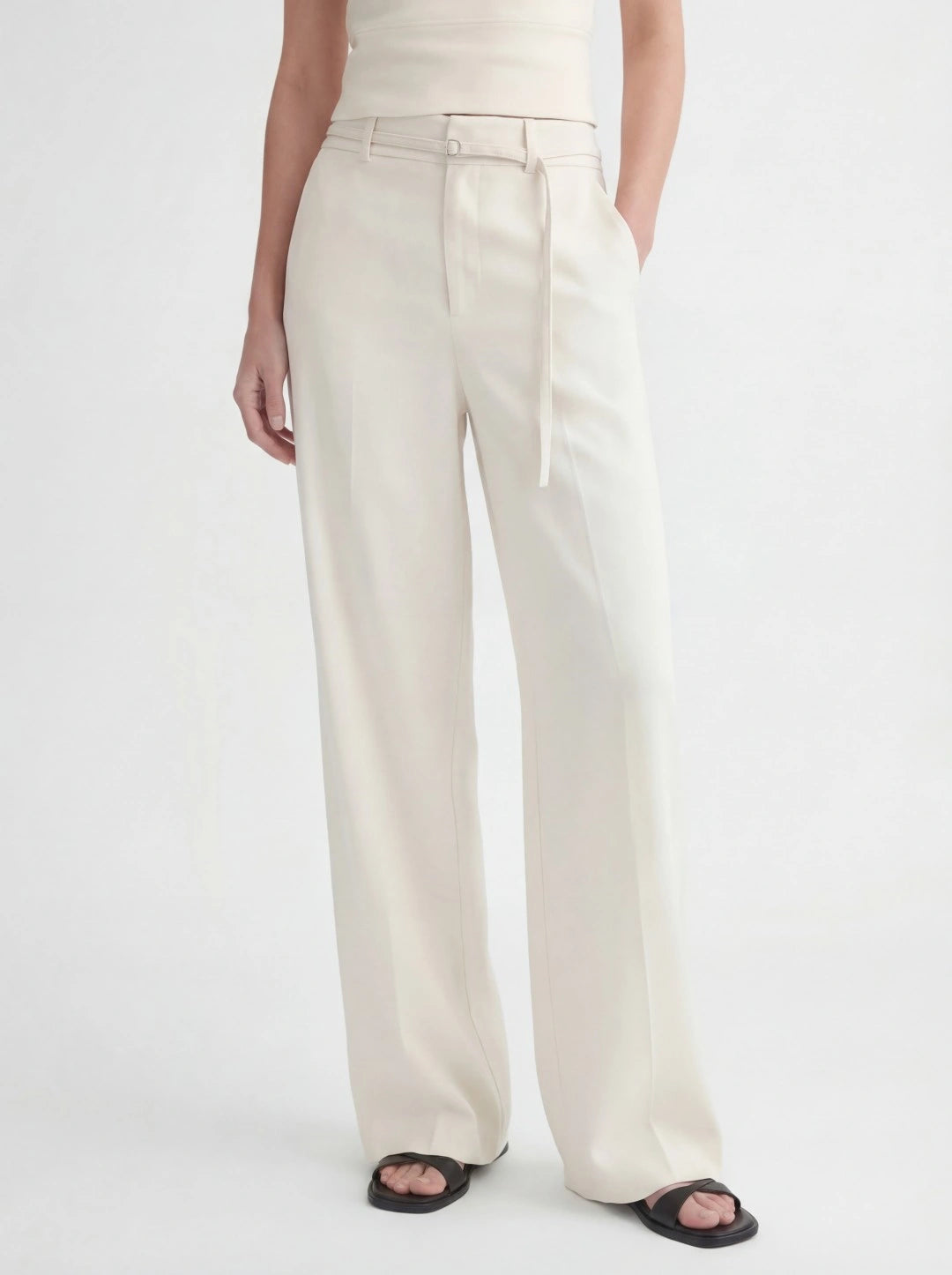 Drawstring High Waist Linen Wide Pant