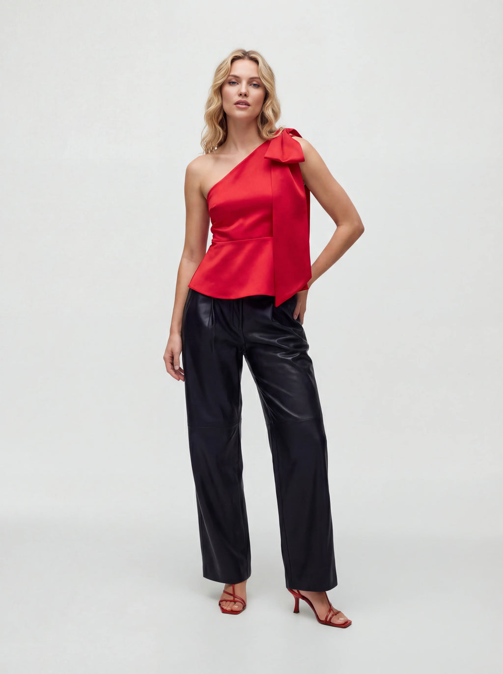 Asymmetric One Shoulder Large Bow Flared Top