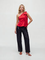 Asymmetric One Shoulder Large Bow Flared Top