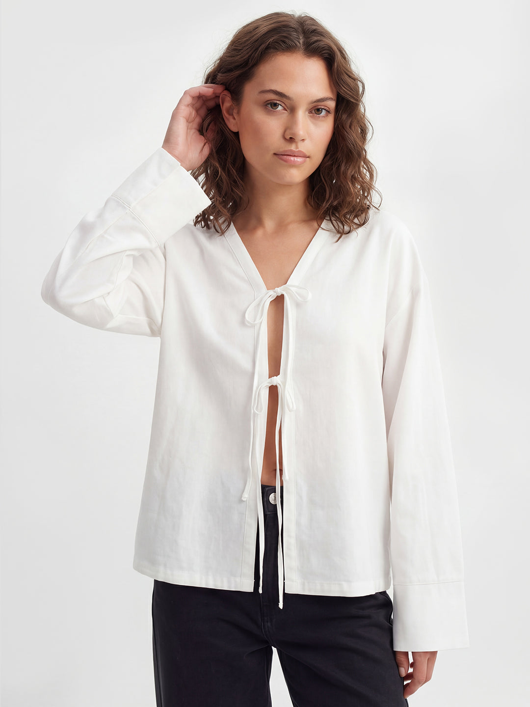 Tie-neck linen Blend Blouse Main image