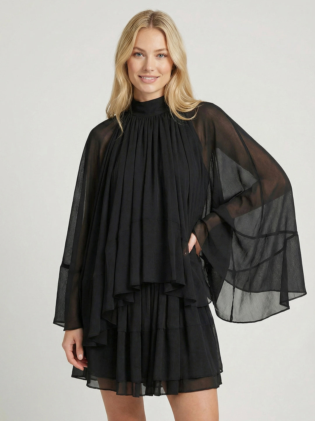 High Neck Loose Fit Long Sleeve Mini Dress