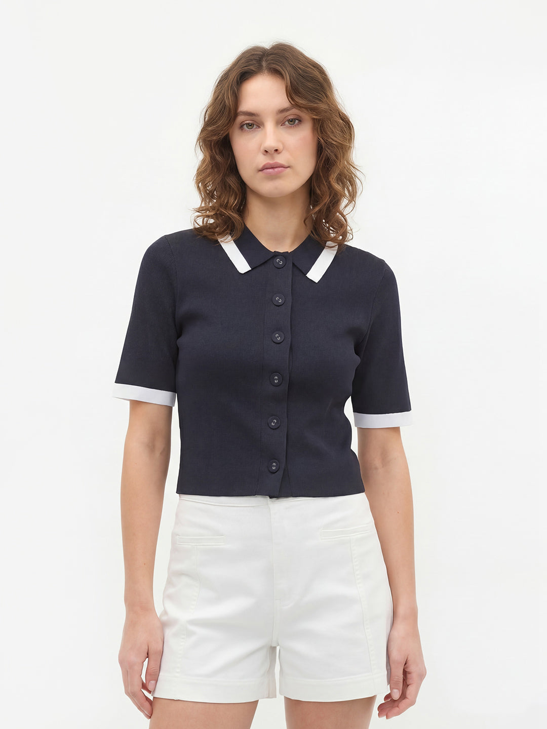 Contrast Trim Stretch Knit Cardigan Secondary image