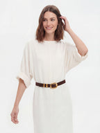 Boat Neck Linen Blend Relaxed Maxi Dress