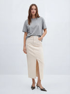 Front-Slit Cotton Denim Skirt