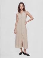 Polo Collar Sleeveless Linen Midi Dress