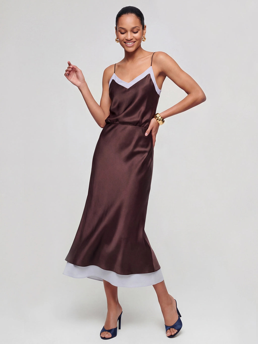 Colorblock Stain Spaghetti Strap Midi Dress