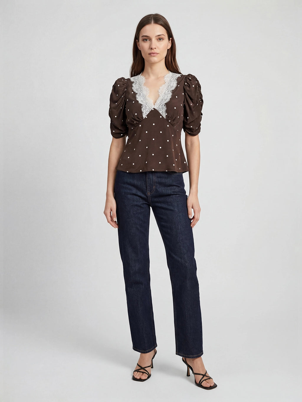 Polka Dot Puff-Sleeve Rayon Shirt