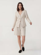 V Neck Linen Blouse Shorts Set