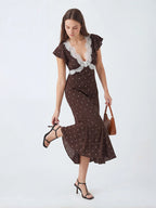 V-Neck Polka Dot Rayon Dress