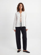 Tie-neck linen Blend Blouse