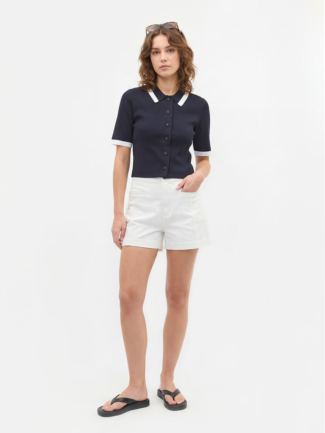 Contrast Trim Stretch Knit Cardigan