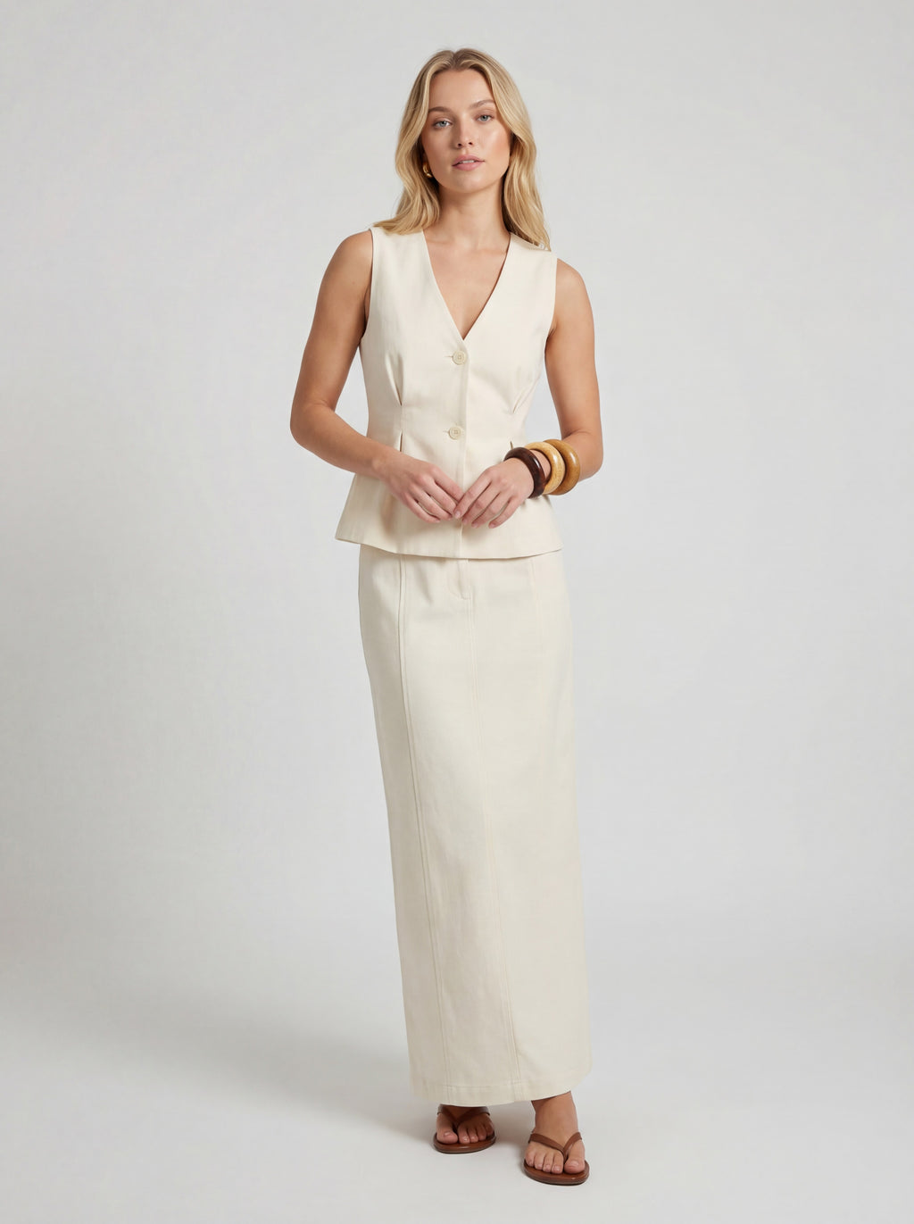 V Neck Pleated Waist Button Sleeveless Top