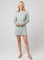 Pleated Long Sleeve Relaxed Straight Mini Dress