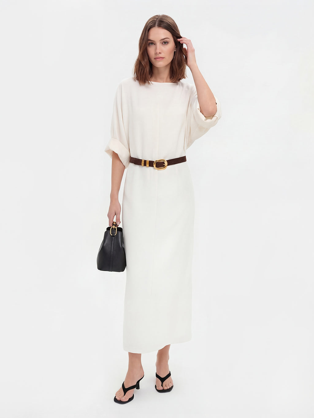 Boat Neck Linen Blend Relaxed Maxi Dress