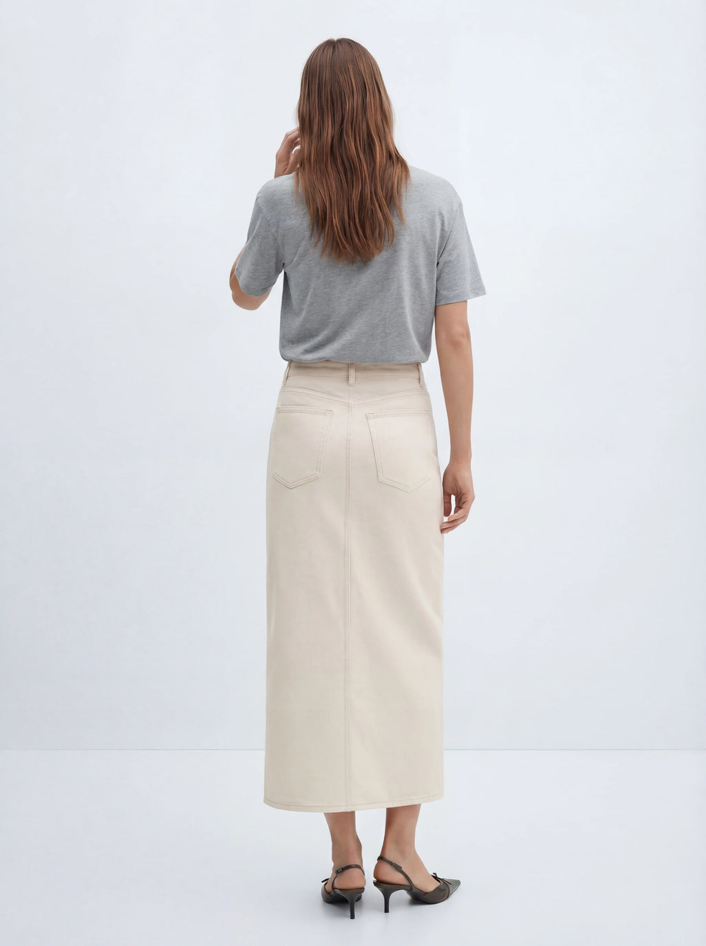Front-Slit Cotton Denim Skirt