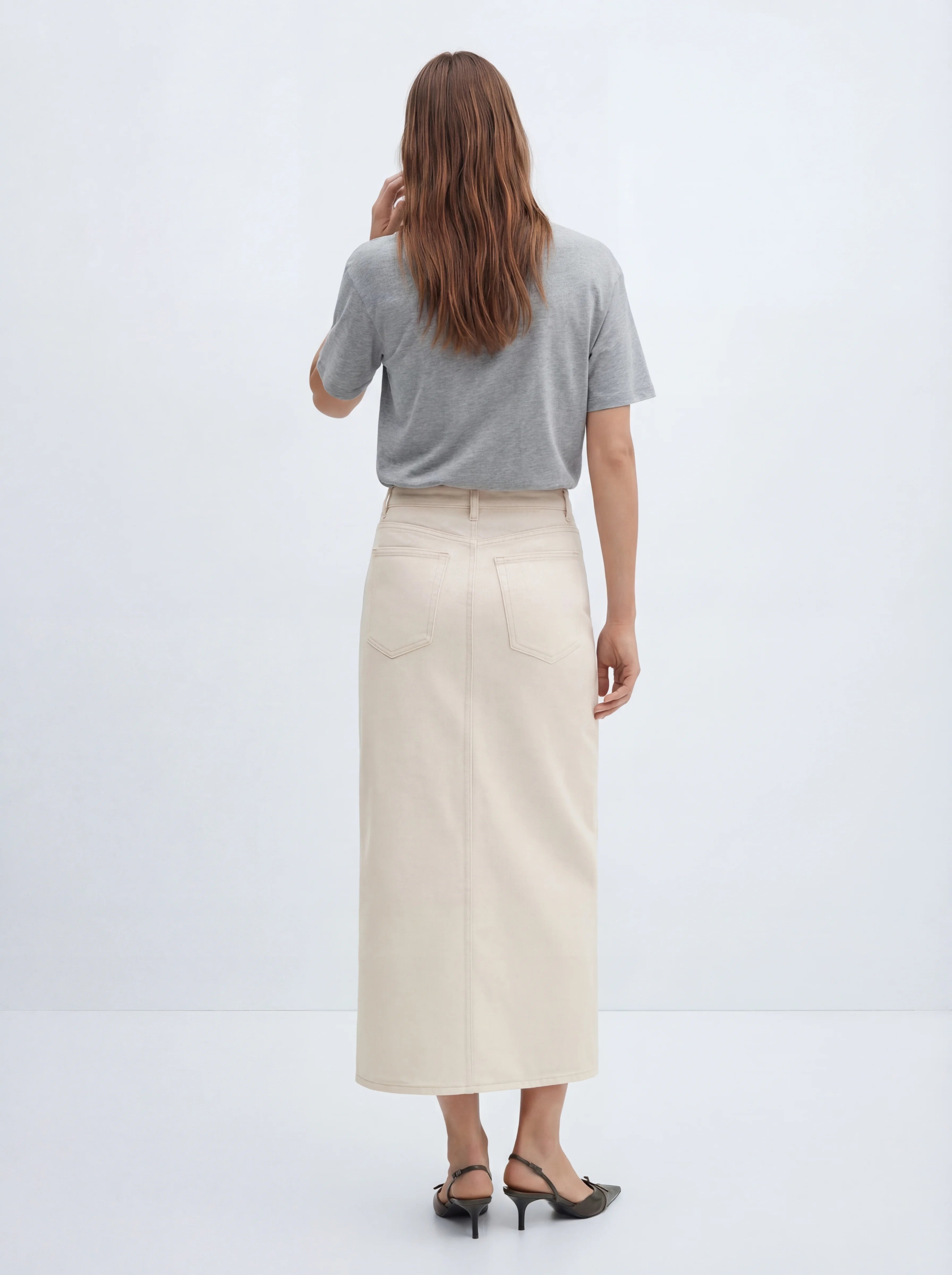 Front-Slit Cotton Denim Skirt