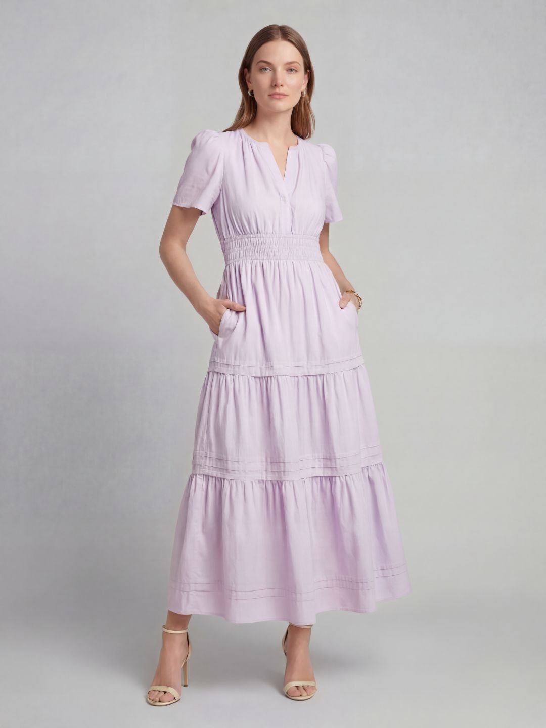 Tiered Cotton Maxi Dress with Smocked Waist
