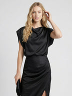 Draped Cowl Neck Loose Fit Sleeveless Mini Dress