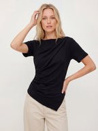 Asymmetric Hem Short Sleeve Slim Fit Stretch Top