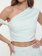 One Shoulder Crop Top Pant Set