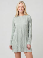 Pleated Long Sleeve Relaxed Straight Mini Dress