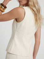 V Neck Pleated Waist Button Sleeveless Top