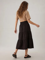 A-Line Pleated Cotton Maxi Skirt