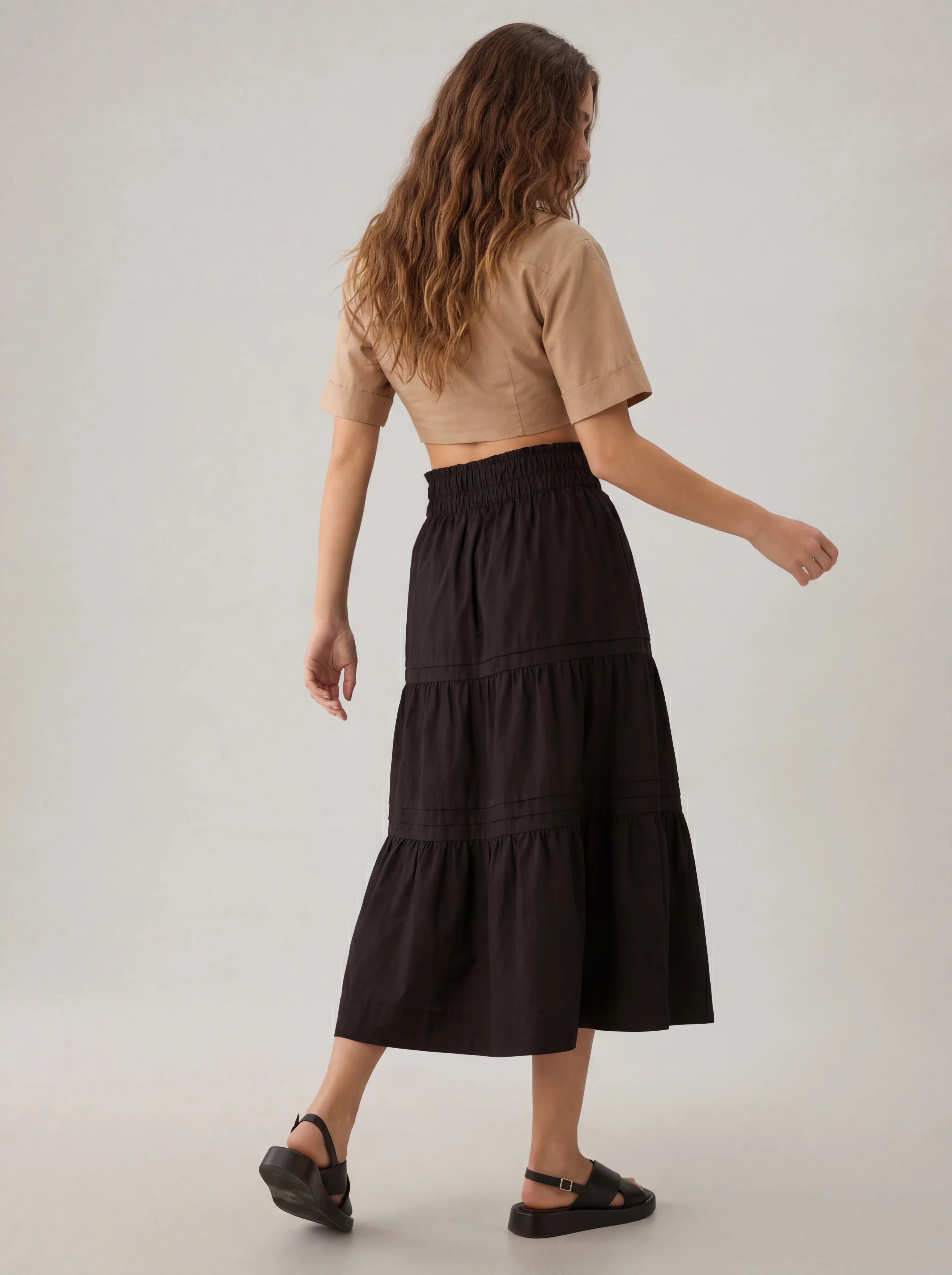 A-Line Pleated Cotton Maxi Skirt