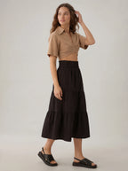 A-Line Pleated Cotton Maxi Skirt