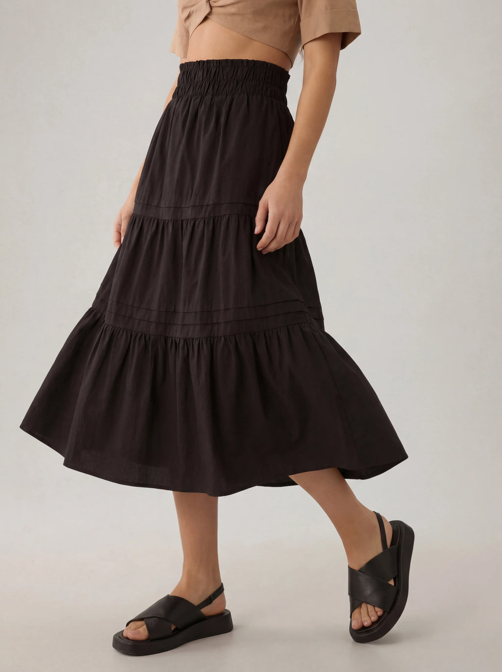 A-Line Pleated Cotton Maxi Skirt
