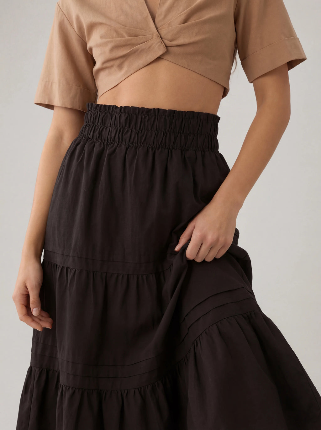 A-Line Pleated Cotton Maxi Skirt