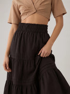 A-Line Pleated Cotton Maxi Skirt