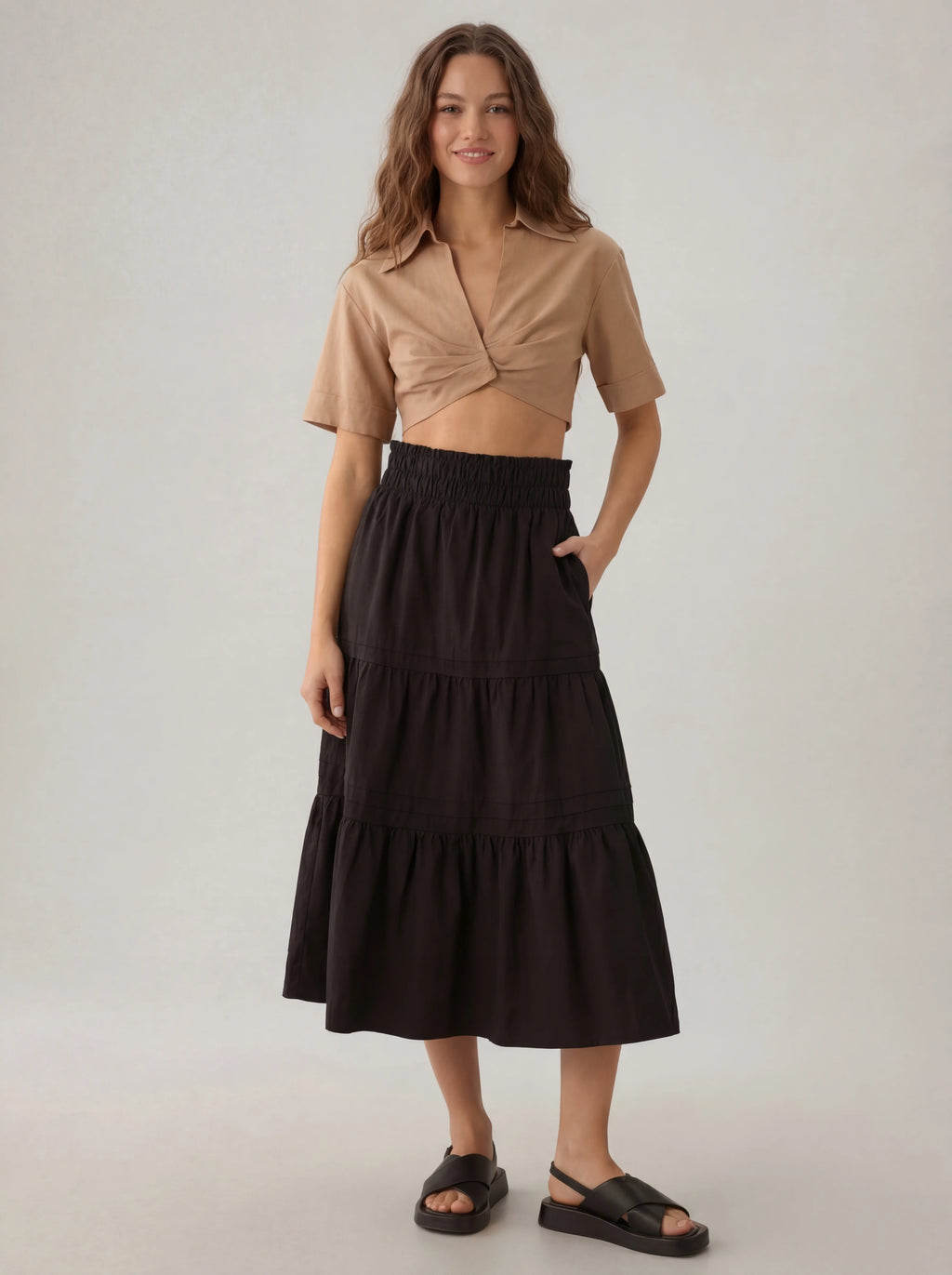 A-Line Pleated Cotton Maxi Skirt