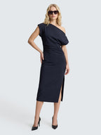 One Shoulder Asymmetric Midi Dress