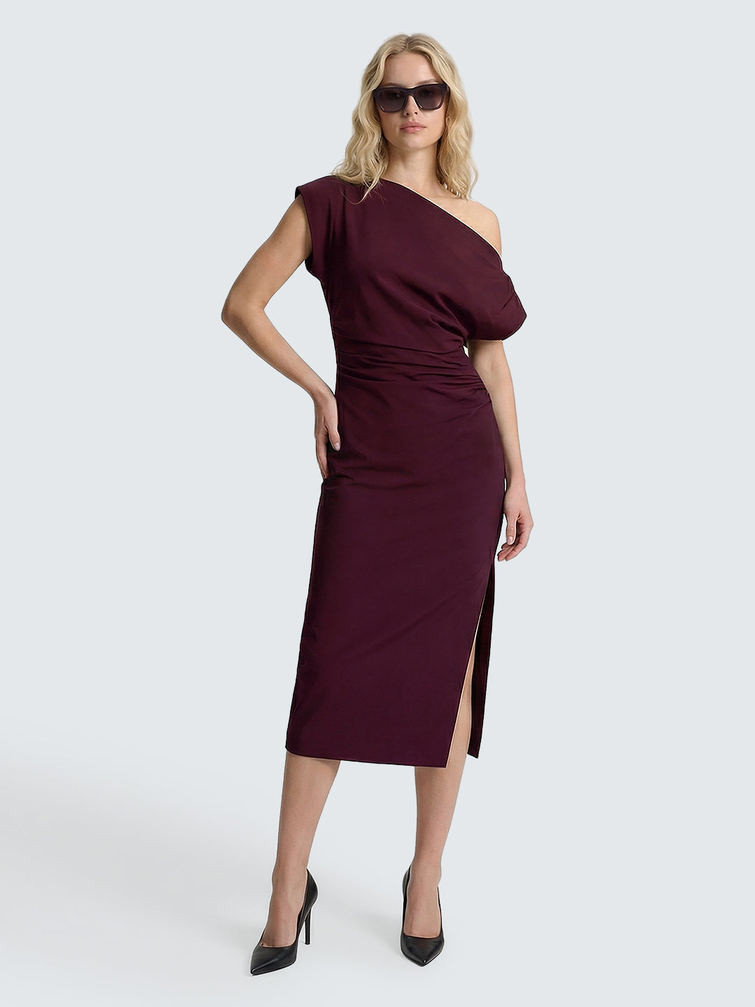 One Shoulder Asymmetric Midi Dress