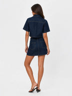 Asymmetric Cargo Zip-Up Denim Skort Set