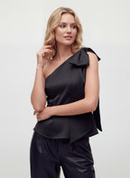 Asymmetric One Shoulder Large Bow Flared Top