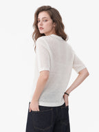 Beaded Hollow Knit Short Sleeve Top