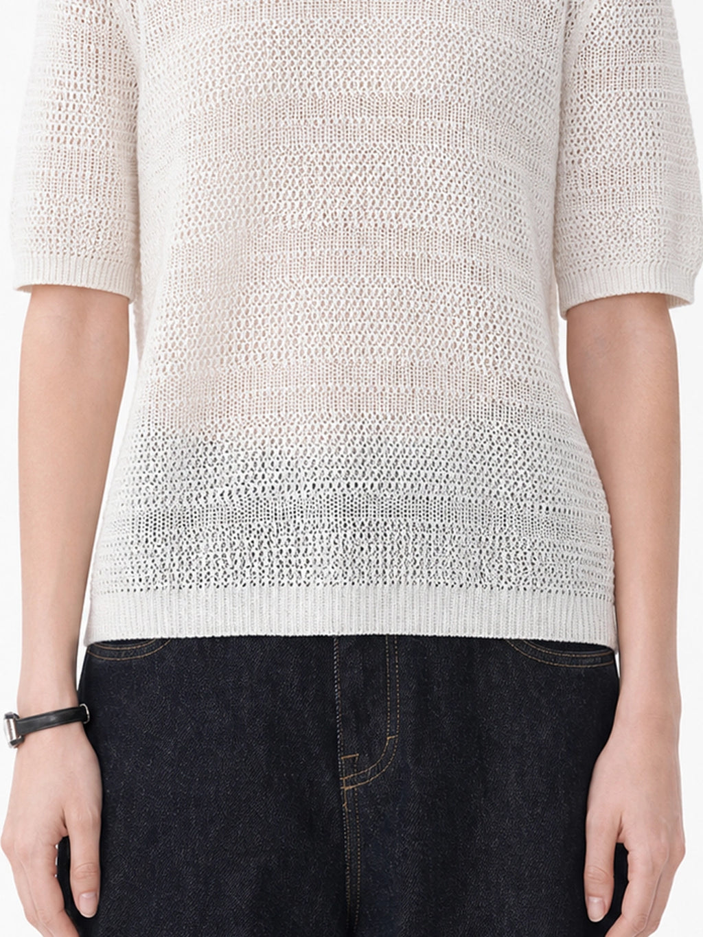 Beaded Hollow Knit Short Sleeve Top