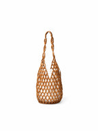 Wooden Beaded Woven Drawstring Bucket Bag