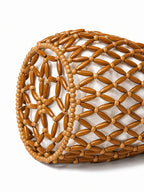 Wooden Beaded Woven Drawstring Bucket Bag