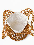 Wooden Beaded Woven Drawstring Bucket Bag