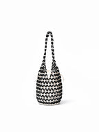 Wooden Beaded Woven Drawstring Bucket Bag