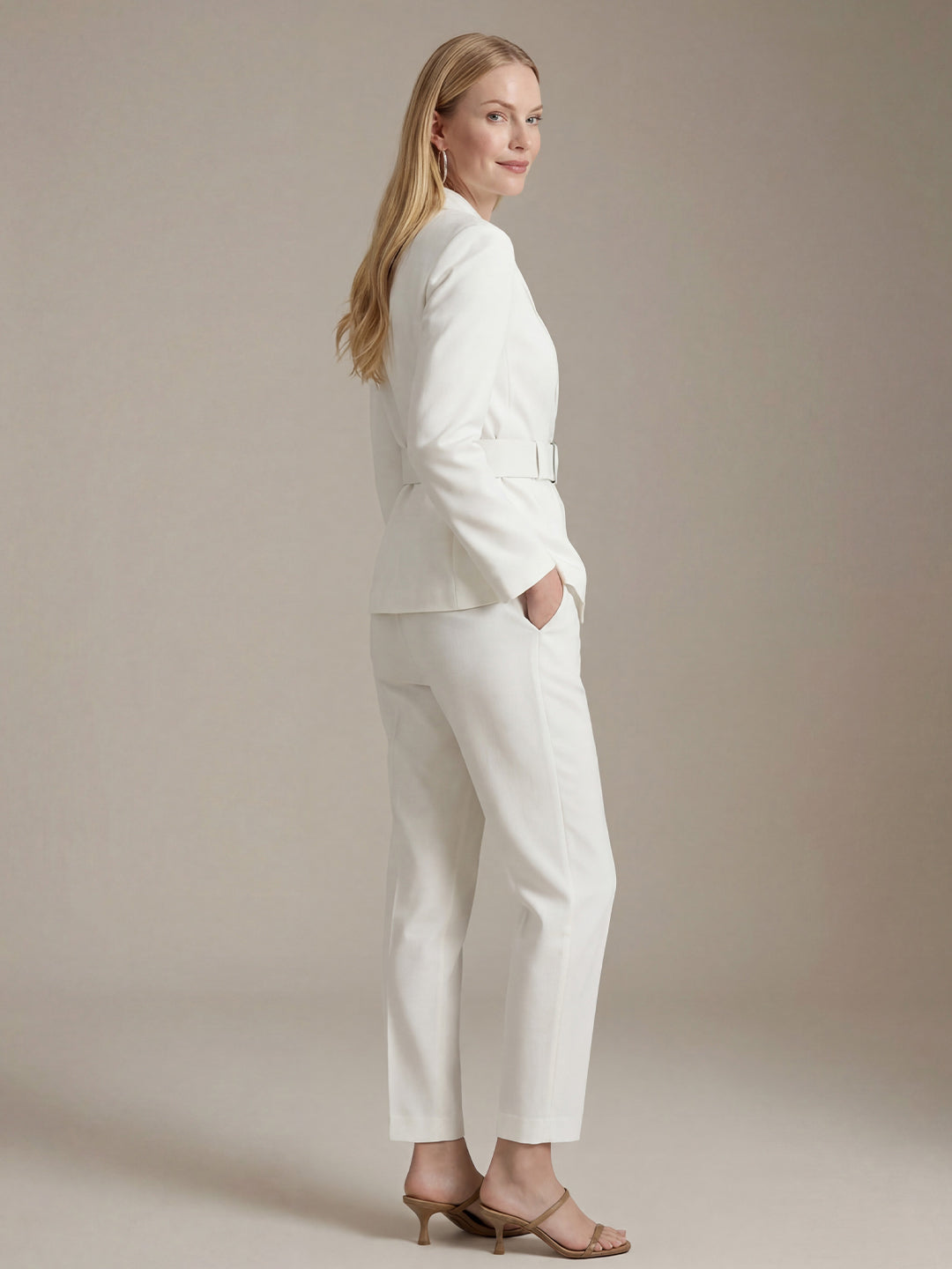 Belted Asymmetrical Jacket & Pantsuit Set