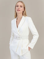 Belted Asymmetrical Jacket & Pantsuit Set
