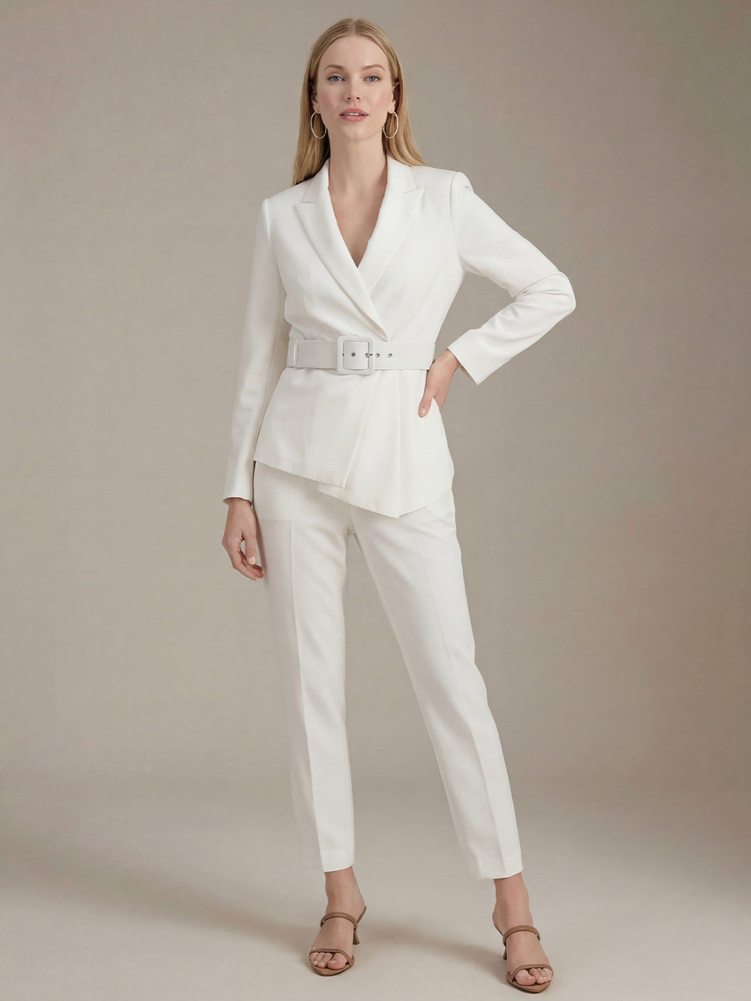 Belted Asymmetrical Jacket & Pantsuit Set Secondary image